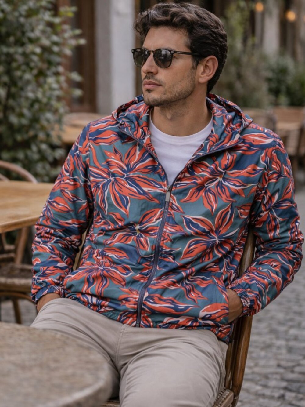 Canali Floral Windbreaker Jacket Hooded Green
